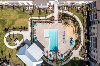 Poolside sandy beach relaxation area